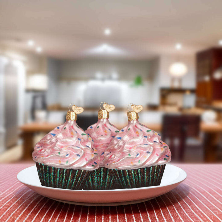 Old World Christmas Pink Chocolate Cupcake Blown Glass Ornament