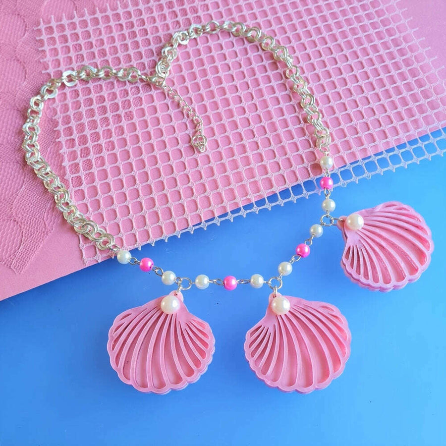 Pink Clam Shell Barbie Inspired Charm Necklace 