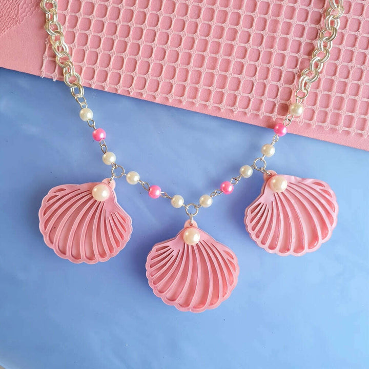 Pink Clam Shell Barbie Inspired Charm Necklace 1