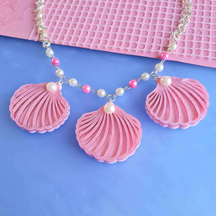 Pink Clam Shell Barbie Inspired Charm Necklace 2