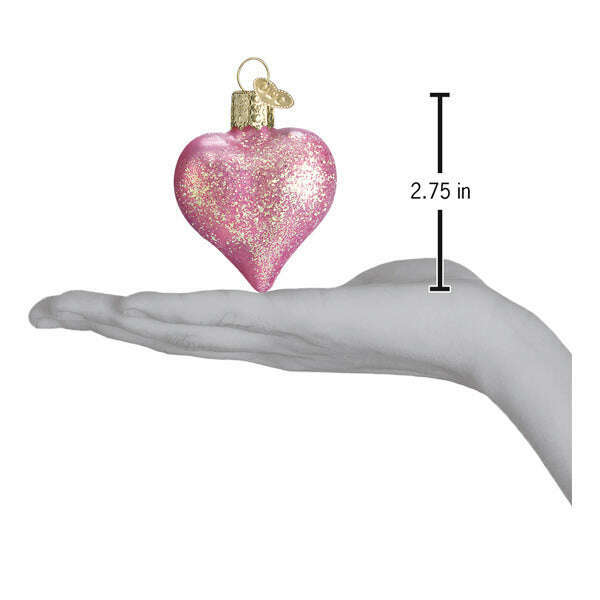 Old World Christmas Pink Glittered Heart Blown Glass Ornament