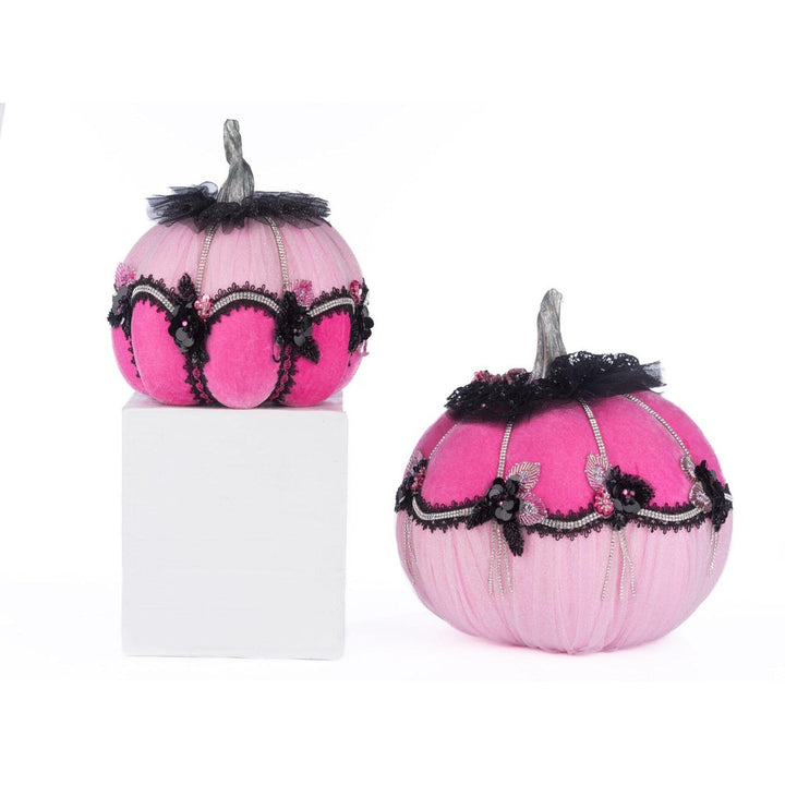 Pink Passion Floral Pumpkins Set of 2 by Katherine's Collection  1