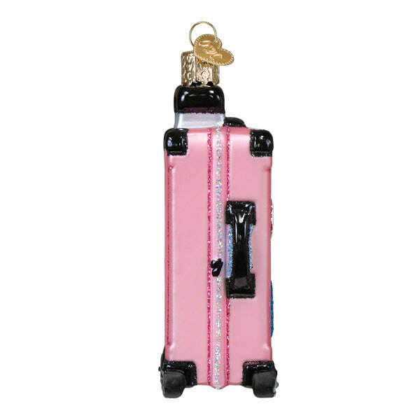 Old World Christmas Pink Rolling Suitcase Blown Glass Ornament