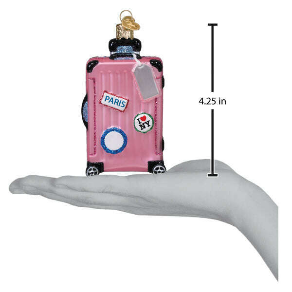 Old World Christmas Pink Rolling Suitcase Blown Glass Ornament