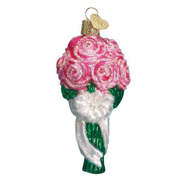 Old World Christmas Pink Rose Bouquet Blown Glass Ornament
