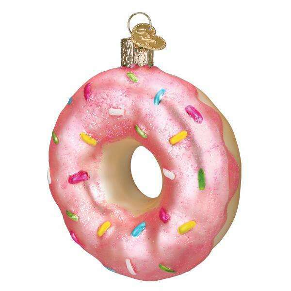 Old World Christmas Pink Sprinkles Donut Blown Glass Ornament