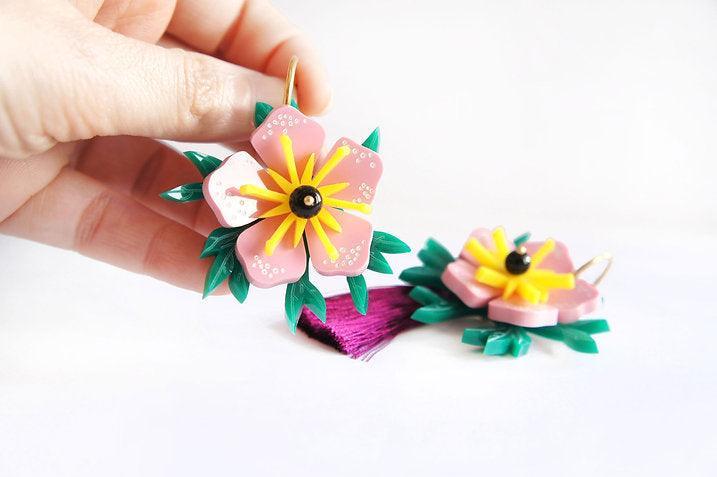 Pink Tropical Flower Earrings by Laliblue - Quirks!