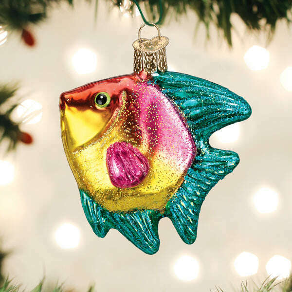 Old World Christmas Pink/Yellow Tropical Angelfish Blown Glass Ornament
