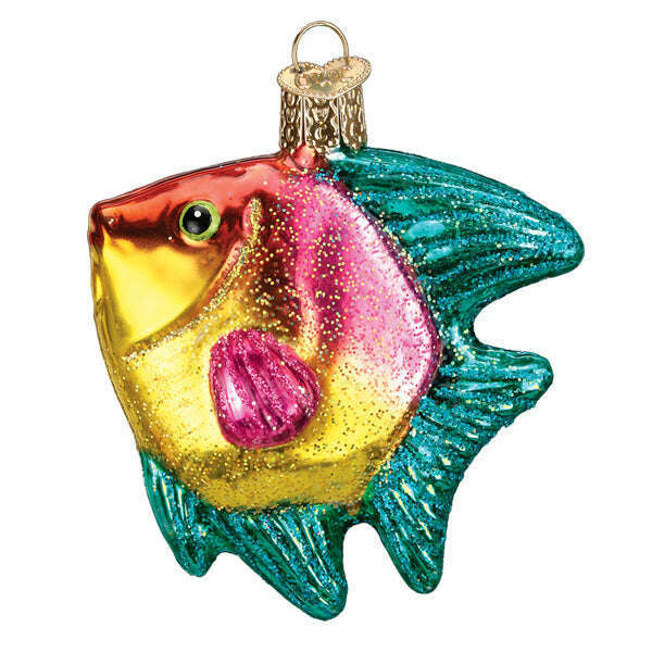 Old World Christmas Pink/Yellow Tropical Angelfish Blown Glass Ornament