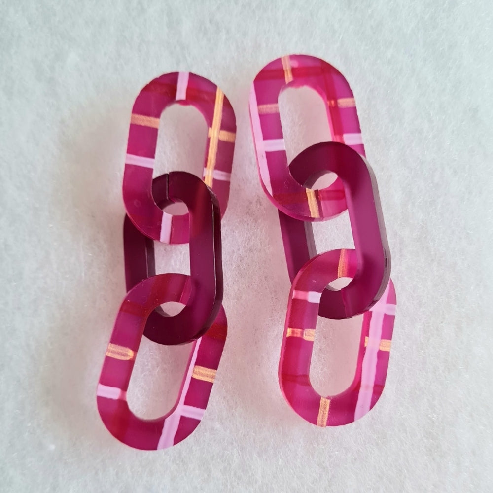 Plaid Chunky Link Earrings by Cherryloco Jewellery 3