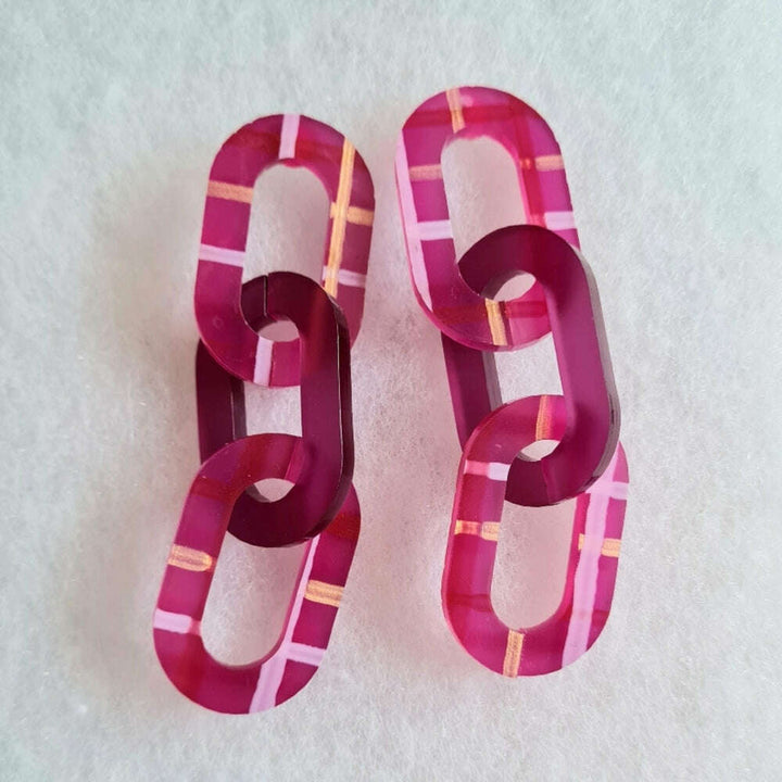 Plaid Chunky Link Earrings by Cherryloco Jewellery 3