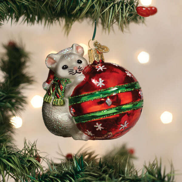 Old World Christmas Playful Christmas Mouse Blown Glass Ornament