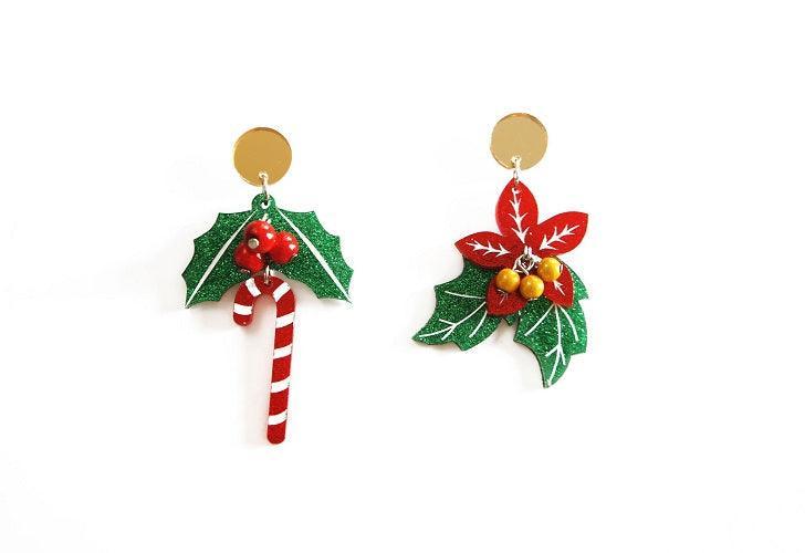 Poinsettia and Candy Cane Earrings by Laliblue - Quirks!