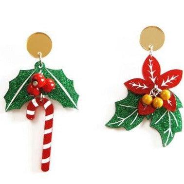 Poinsettia and Candy Cane Earrings by Laliblue - Quirks!