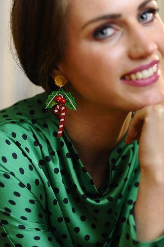 Poinsettia and Candy Cane Earrings by Laliblue - Quirks!