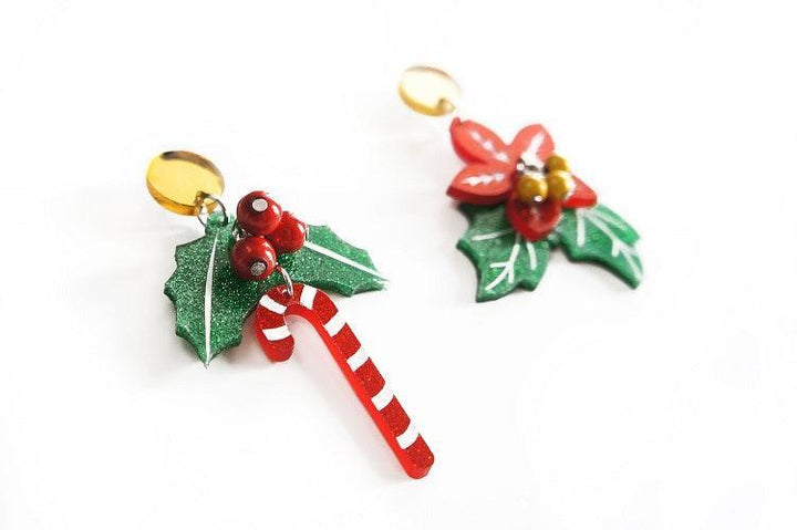 Poinsettia and Candy Cane Earrings by Laliblue - Quirks!