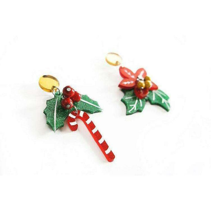 Poinsettia and Candy Cane Earrings by Laliblue - Quirks!
