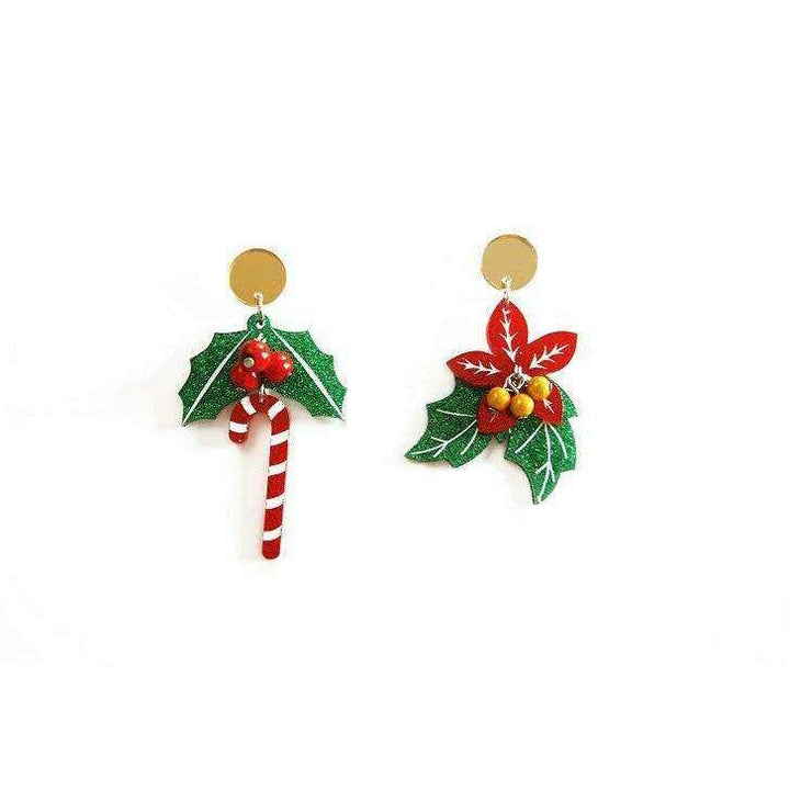Poinsettia and Candy Cane Earrings by Laliblue - Quirks!