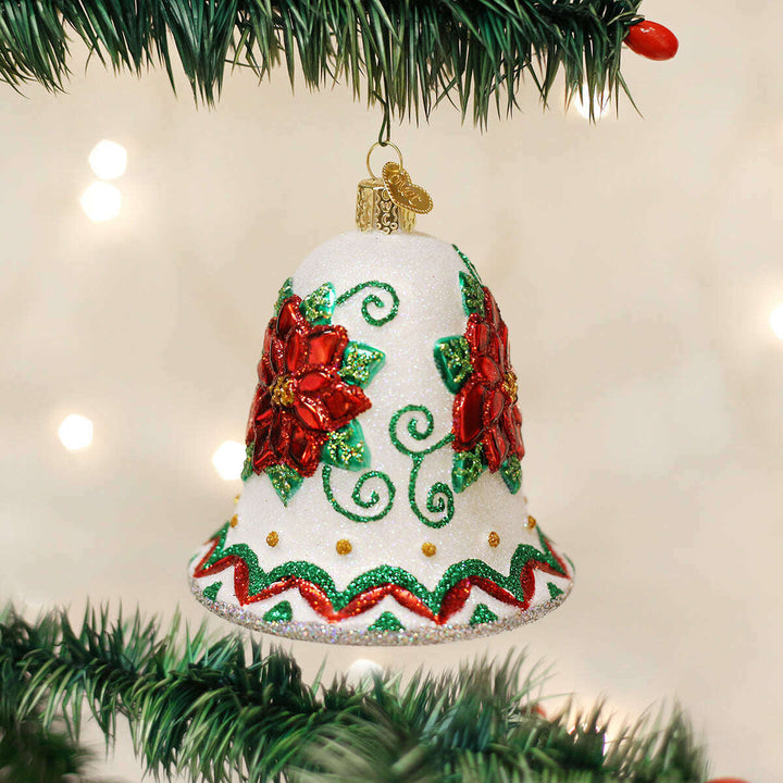 Old World Christmas Poinsettia Bell Blown Glass Ornament