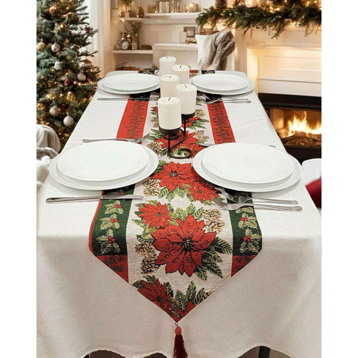 Poinsettia Christmas Table Runner F07M5-8G