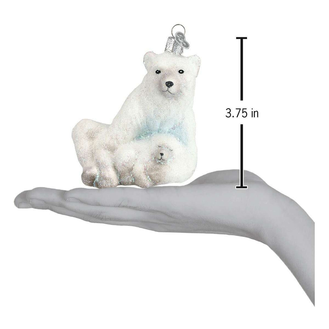 Old World Christmas Polar Bear With Cub Blown Glass Ornament