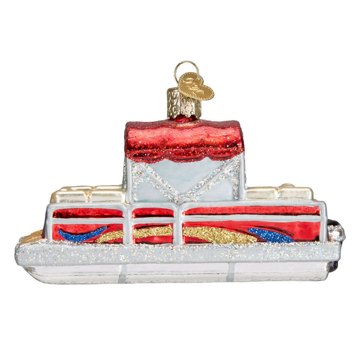 Old World Christmas Pontoon Boat Blown Glass Ornament