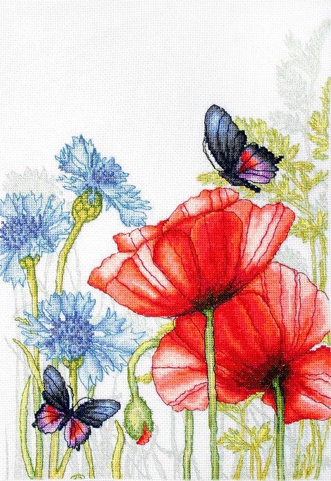 Poppies and Butterflies BU4018L Counted Cross-Stitch Kit
