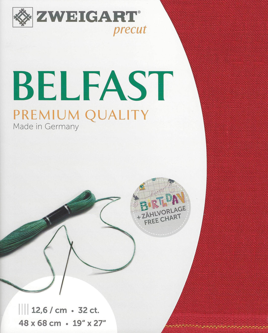 Precut Zweigart Belfast 32 count Christmas Red 3609/954