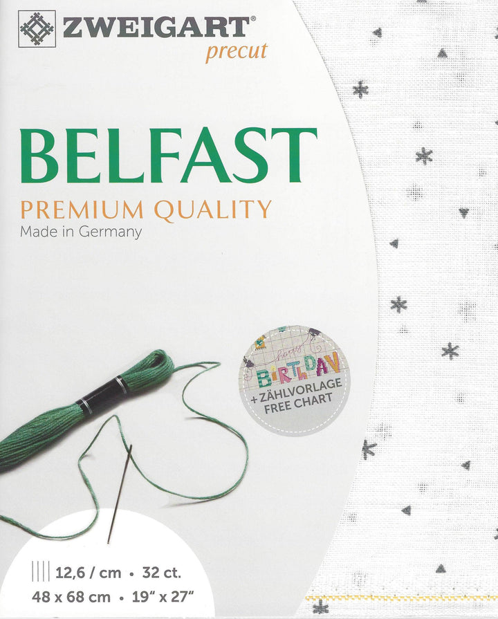 Precut Zweigart Belfast Sparkle 32 count Dark Grey Sparkle on White Linen 3609/1369