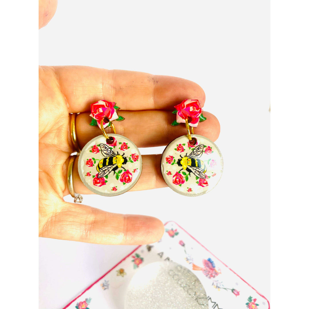 Pretty Bee & Roses Earrings by Rose Rose Parker