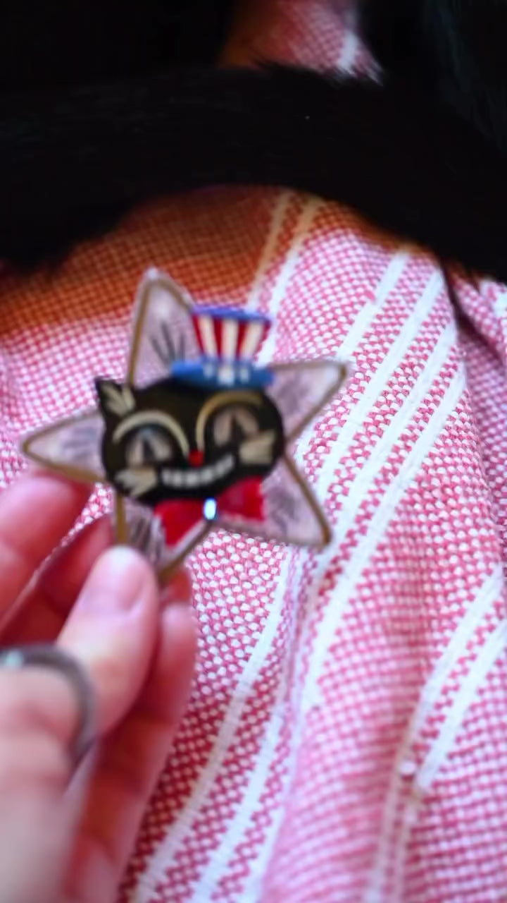 Hiss Bang Pop Brooch by Johanna Parker x Lipstick & Chrome — Folk Art Fireworks Acrylic Cat Pin