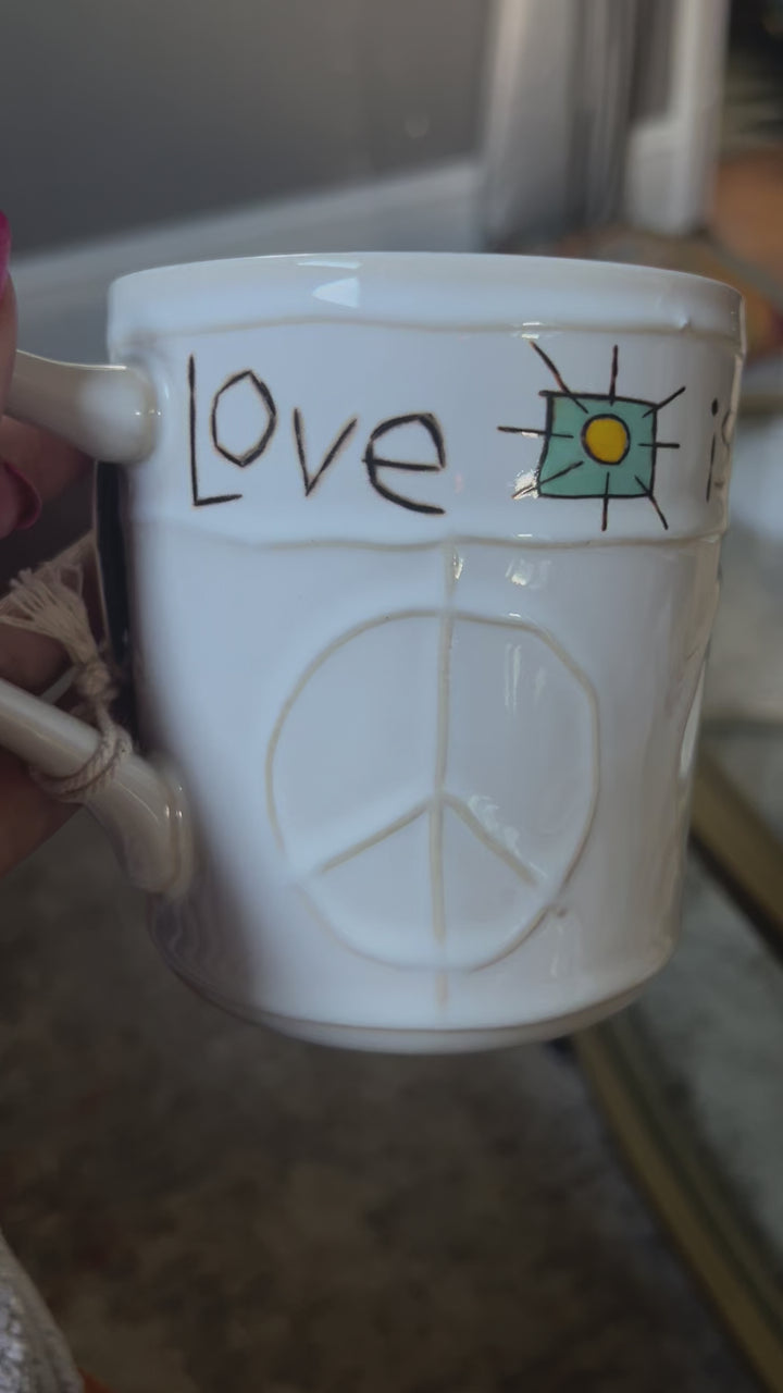 Set of 2 Painted Peace Mugs - Love and Peace