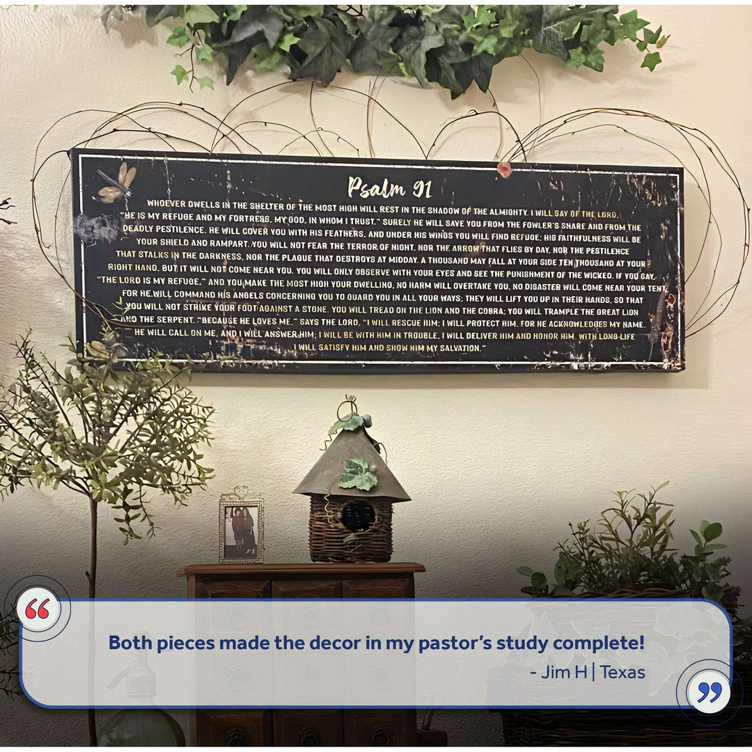 Psalm 91: 'He Is My Refuge' Sign - Inspirational Christian Wall Art for living room, religious decor
