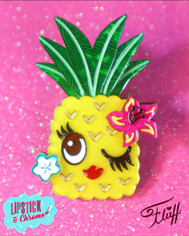 miss fluff pucker up pineapple tiki brooch