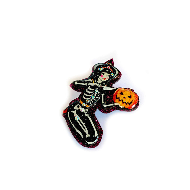 Pumpkin Carving Witch Brooch by Rosie Rose Parker
