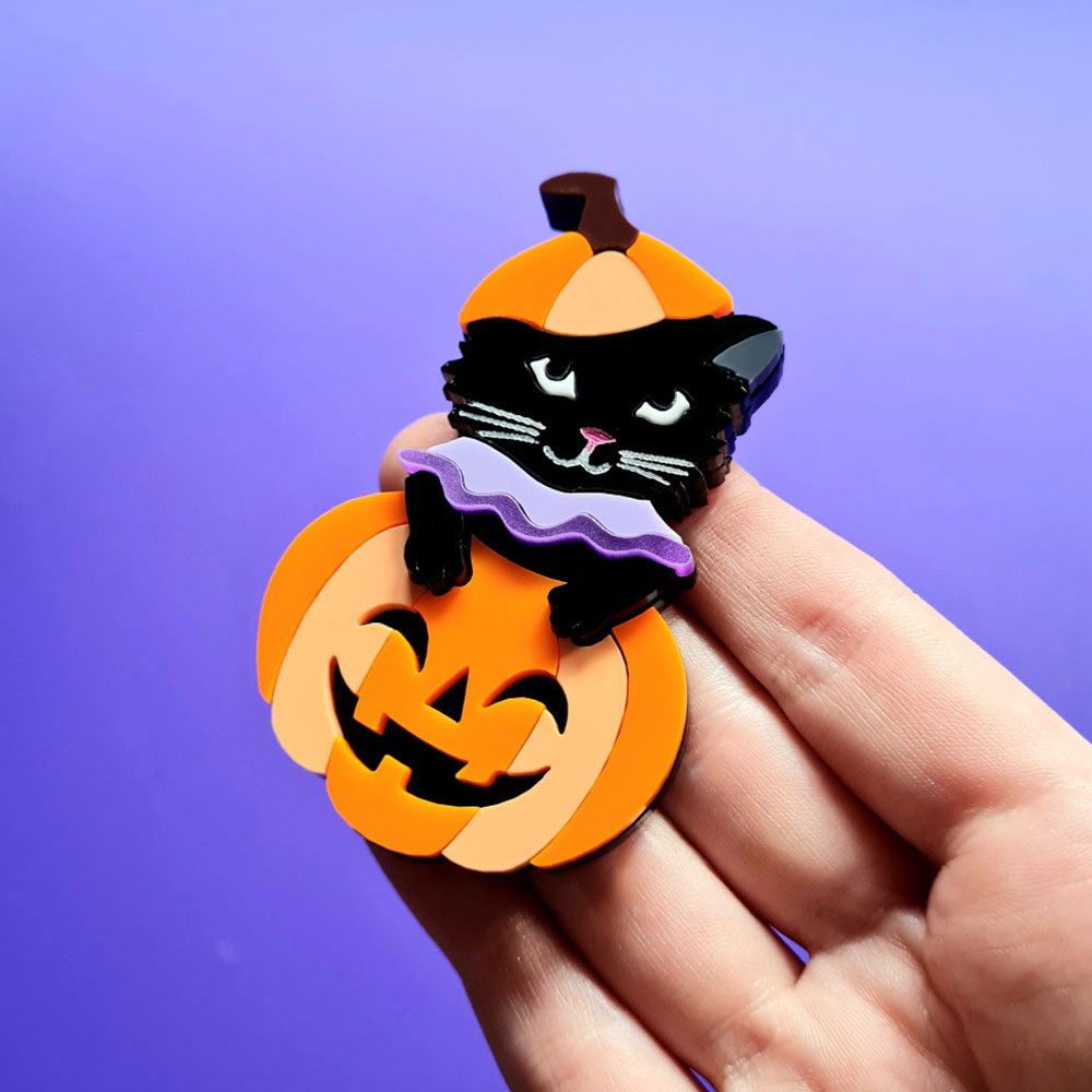 Pumpkin Kitty Brooch by Cherryloco Jewellery 5