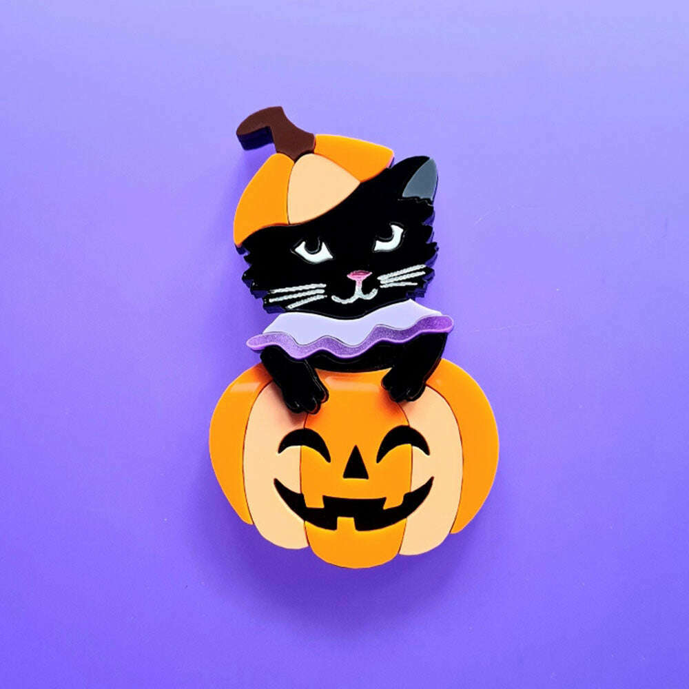 Pumpkin Kitty Brooch by Cherryloco Jewellery 2