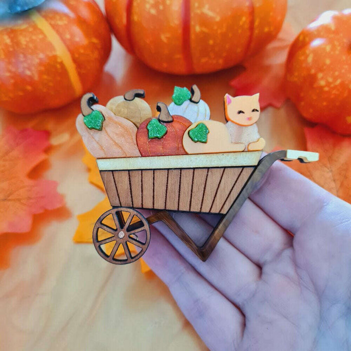 Pumpkin Kitty Cart Brooch or Necklace by Cherryloco Jewellery 2