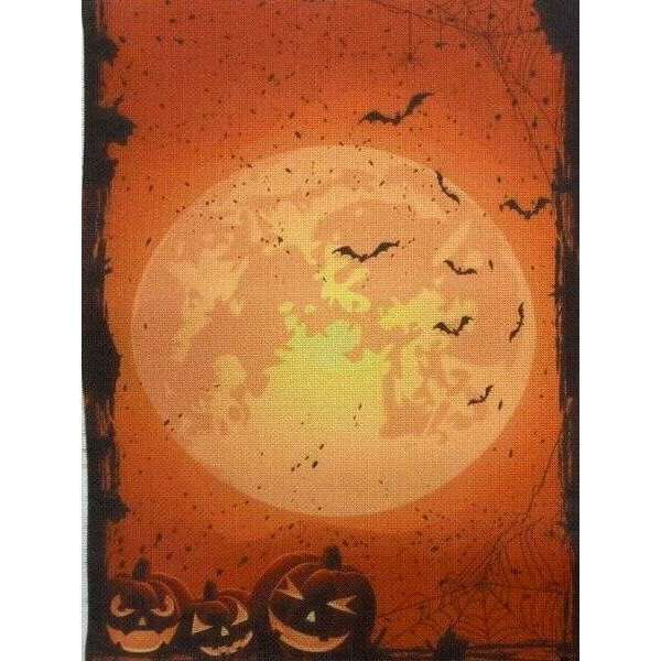 Pumpkin Moon Designer Printed AIDA Fabric. Canvas for embroidery with an applied background  KF-1377A