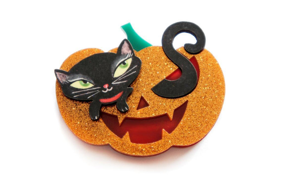 Pumpkin with Black Kitten Brooch by LaliBlue - Quirks!