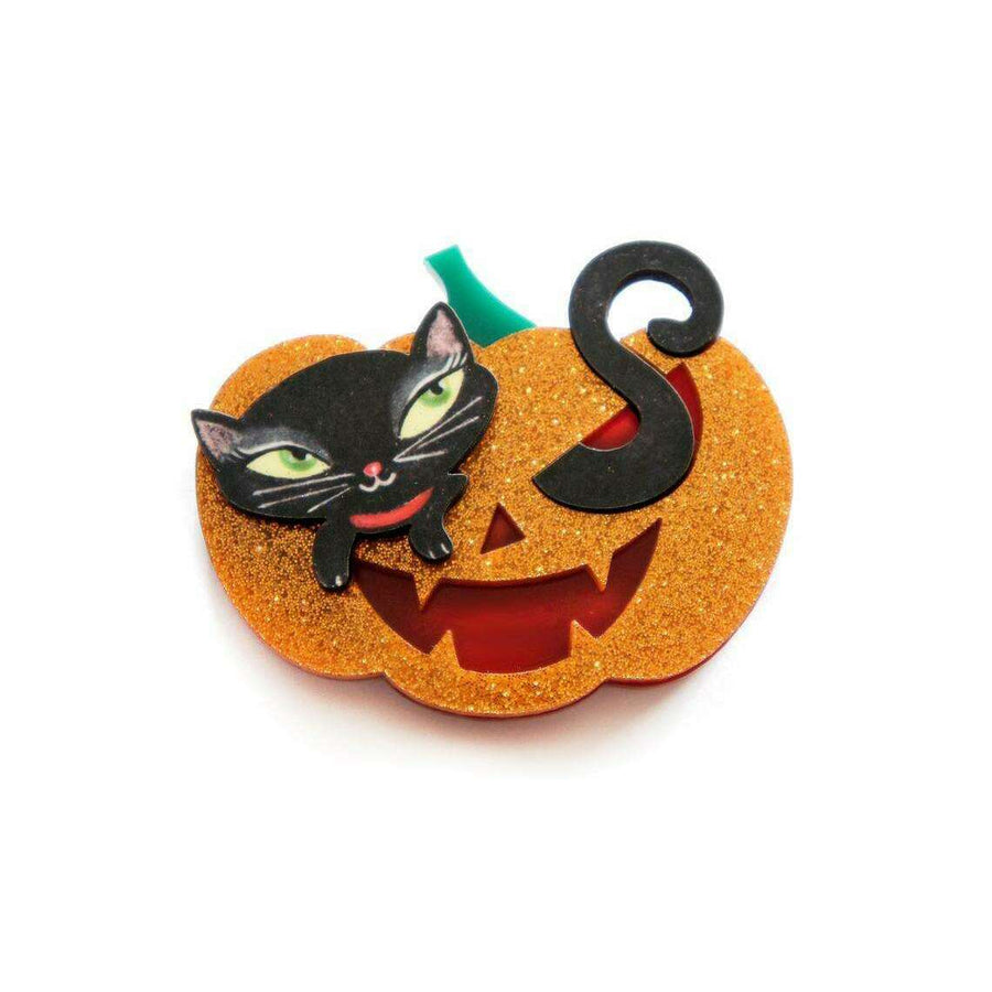 Pumpkin with Black Kitten Brooch by LaliBlue - Quirks!