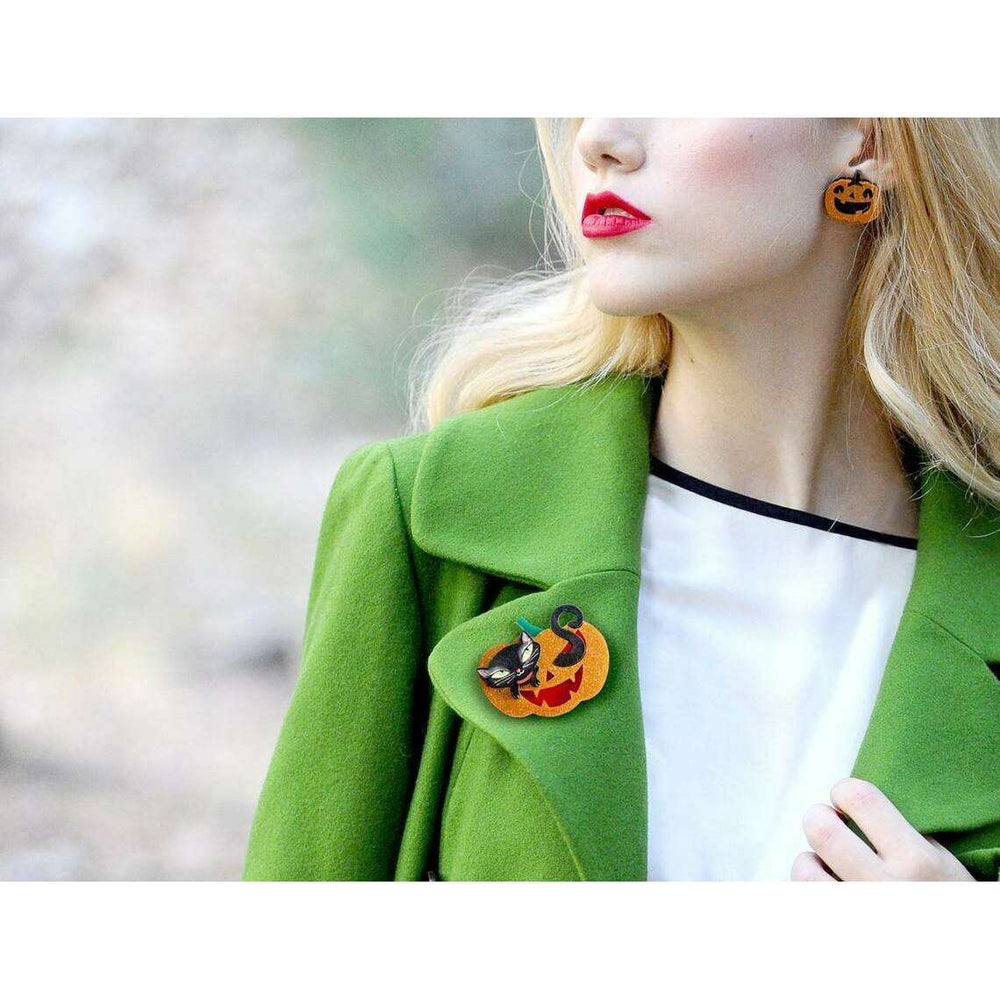 Pumpkin with Black Kitten Brooch by LaliBlue - Quirks!