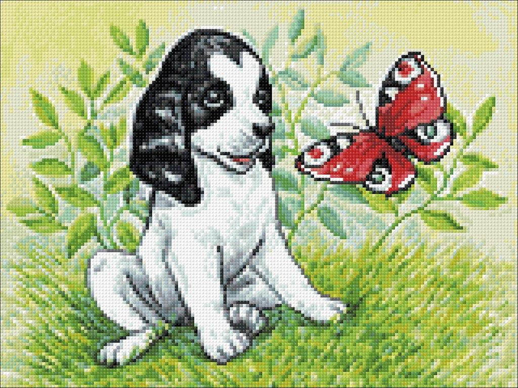 Puppy and Butterfly CS2675 15.8 x 11.8 inches Crafting Spark Diamond Painting Kit