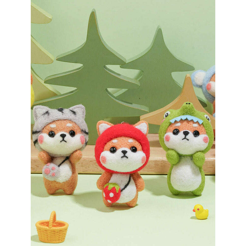 Puppy in Rabbit Costume Needle Felting Kit. Wizardi DIY Wool Craft Kit F07N8-W4