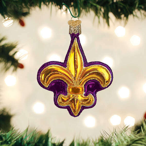 Old World Christmas Purple Fleur-de-lis Blown Glass Ornament