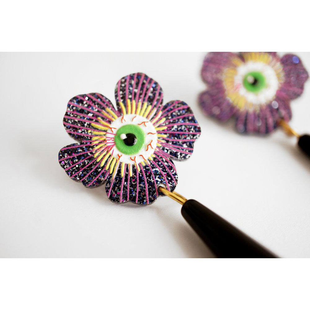 Purple Flower Earrings With Eyes by Laliblue image 3