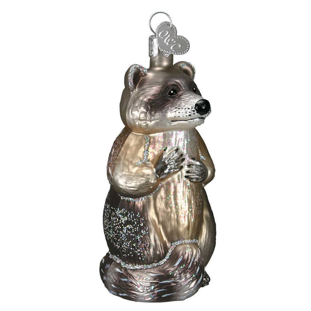 Old World Christmas Raccoon Blown Glass Ornament