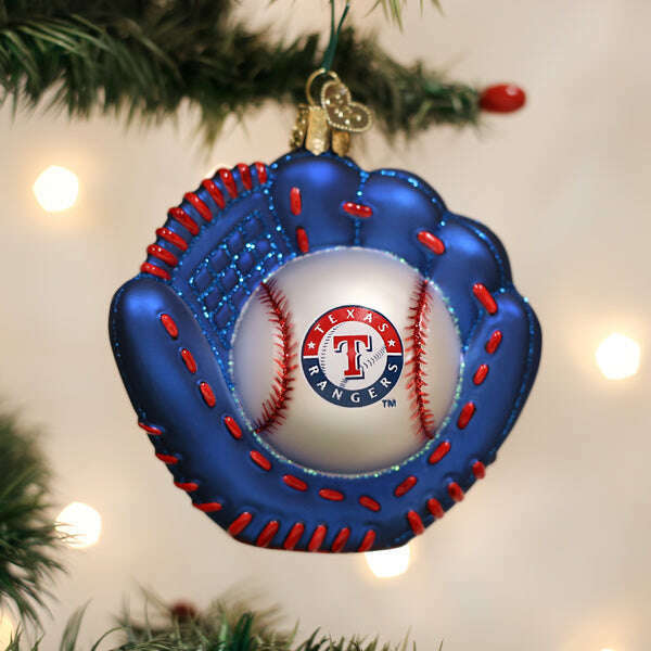Old World Christmas Rangers Baseball Mitt Blown Glass Ornament