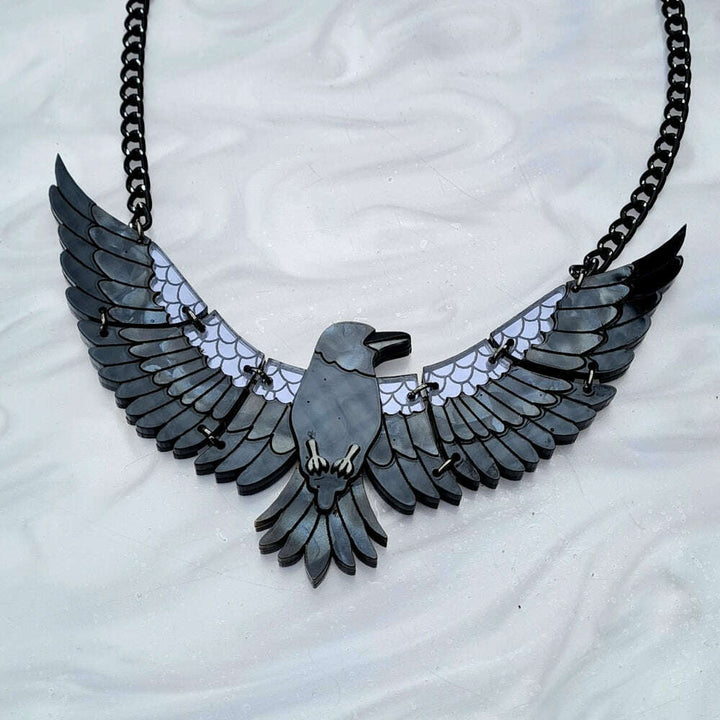 Raven in Flight Statement Necklace by Cherryloco Jewellery 