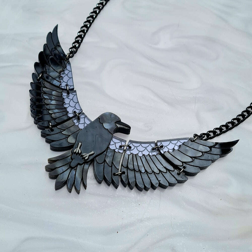 Raven in Flight Statement Necklace by Cherryloco Jewellery 1